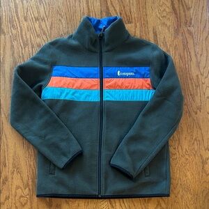 cotopaxi men’s gray Fleece Jacket with Blue, Orange & Teal Stripes medium m